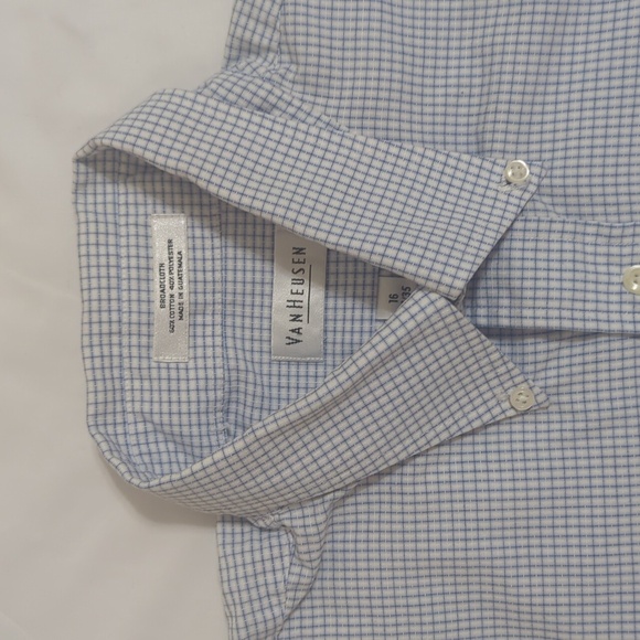 Van Heusen Grid Pattern Button Down Shirt, Color White/Blue Size 16 - Picture 3 of 14